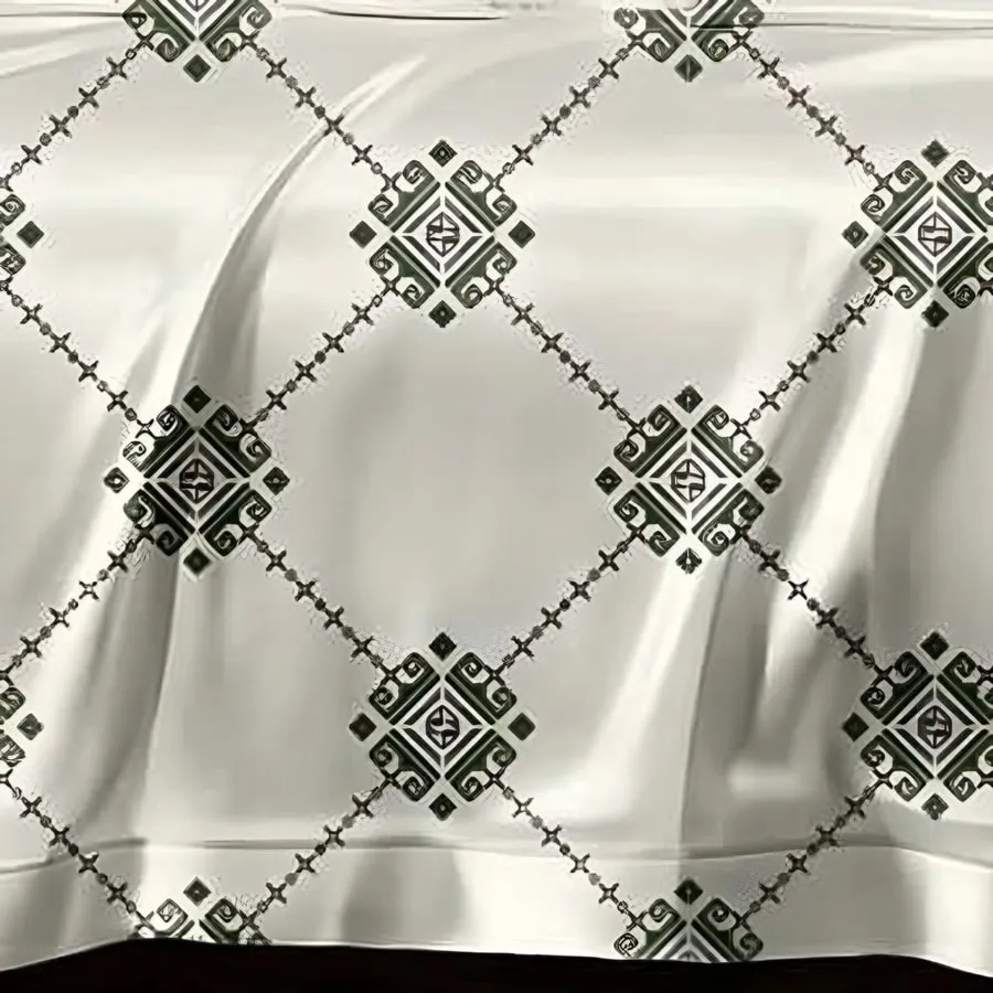 Close-up of a diamond jaal lattice print on glace cotton (Anokhi Diamond Trellis)