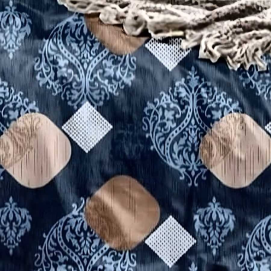 Close-up of the medallion dot print in Blue & copper (AW-06)