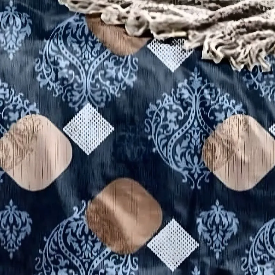 Close-up of the medallion dot print in Blue & copper (AW-06)