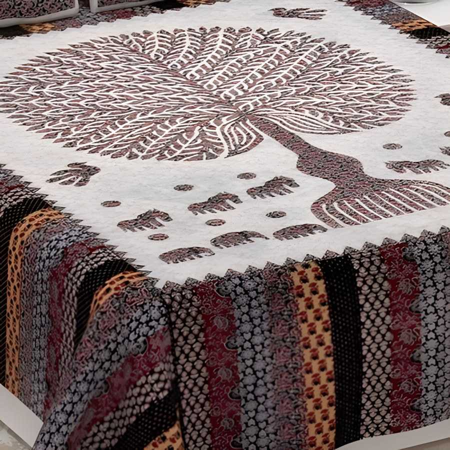 Close-up of the peacock tree print in Grey & brown (BM-01)
