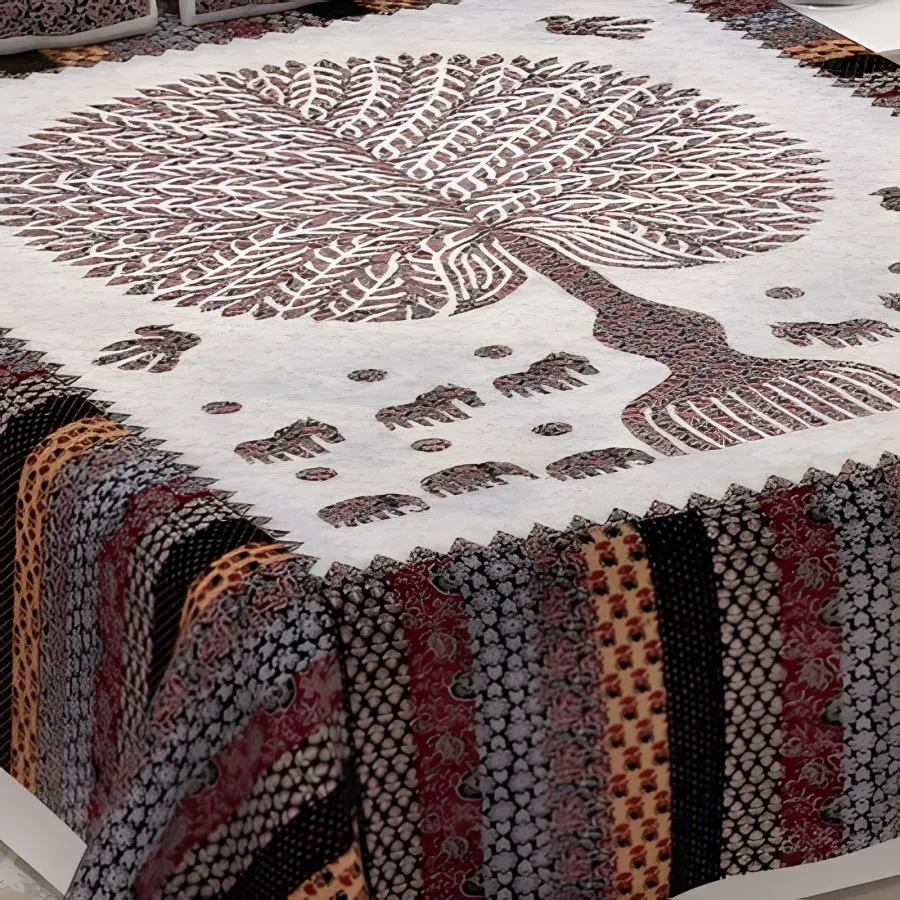 Close-up of the peacock tree print in Grey & brown (BM-01)