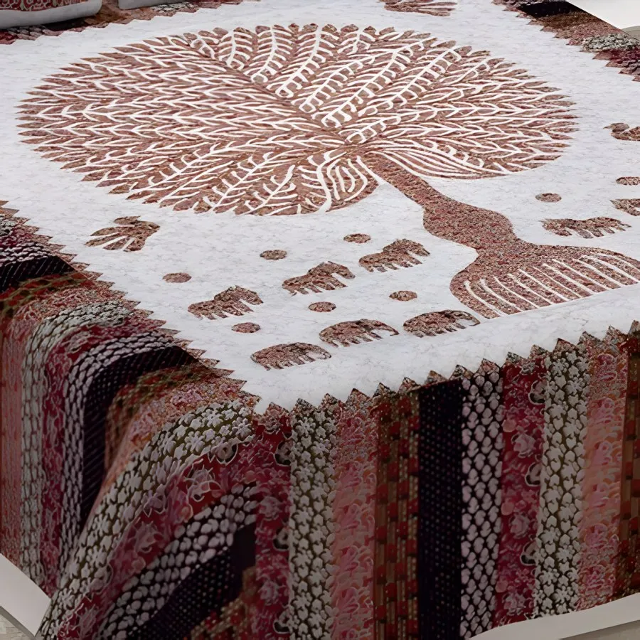 Close-up of the peacock tree print in Rust & cream (BM-02)