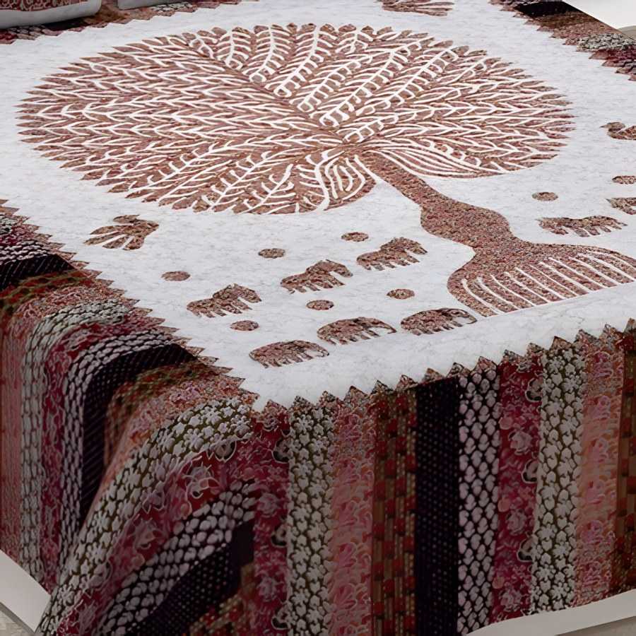 Close-up of the peacock tree print in Rust & cream (BM-02)
