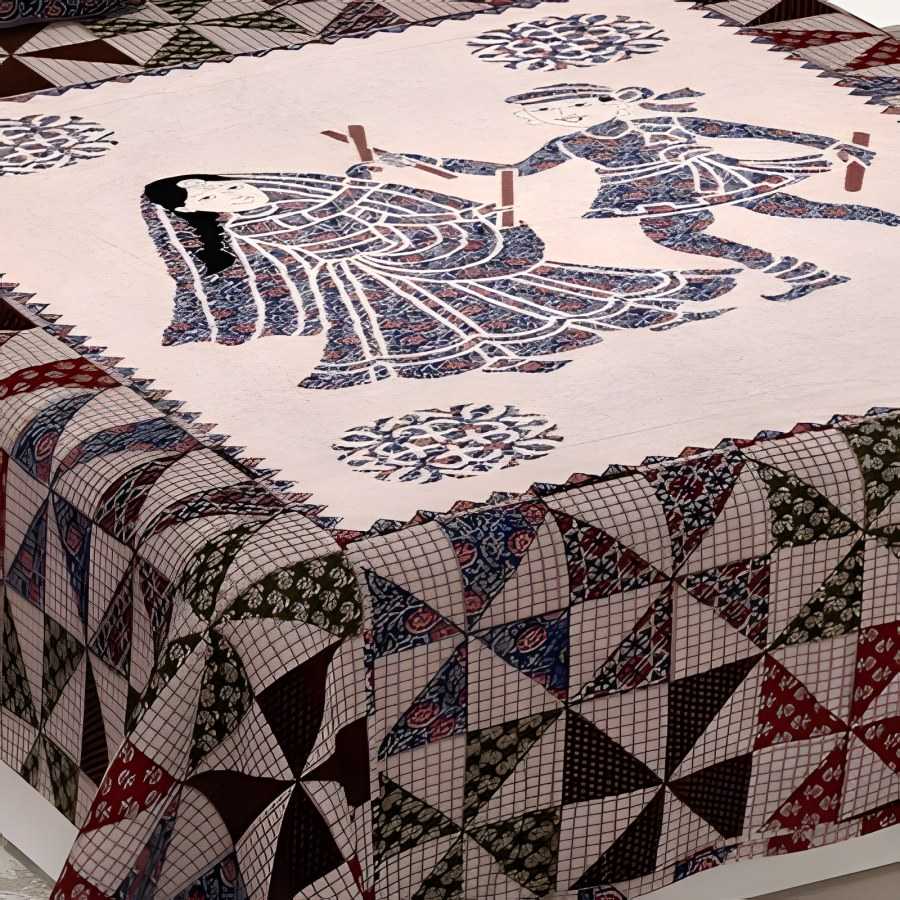Close-up of the folk dancers print in Indigo (BM-04)