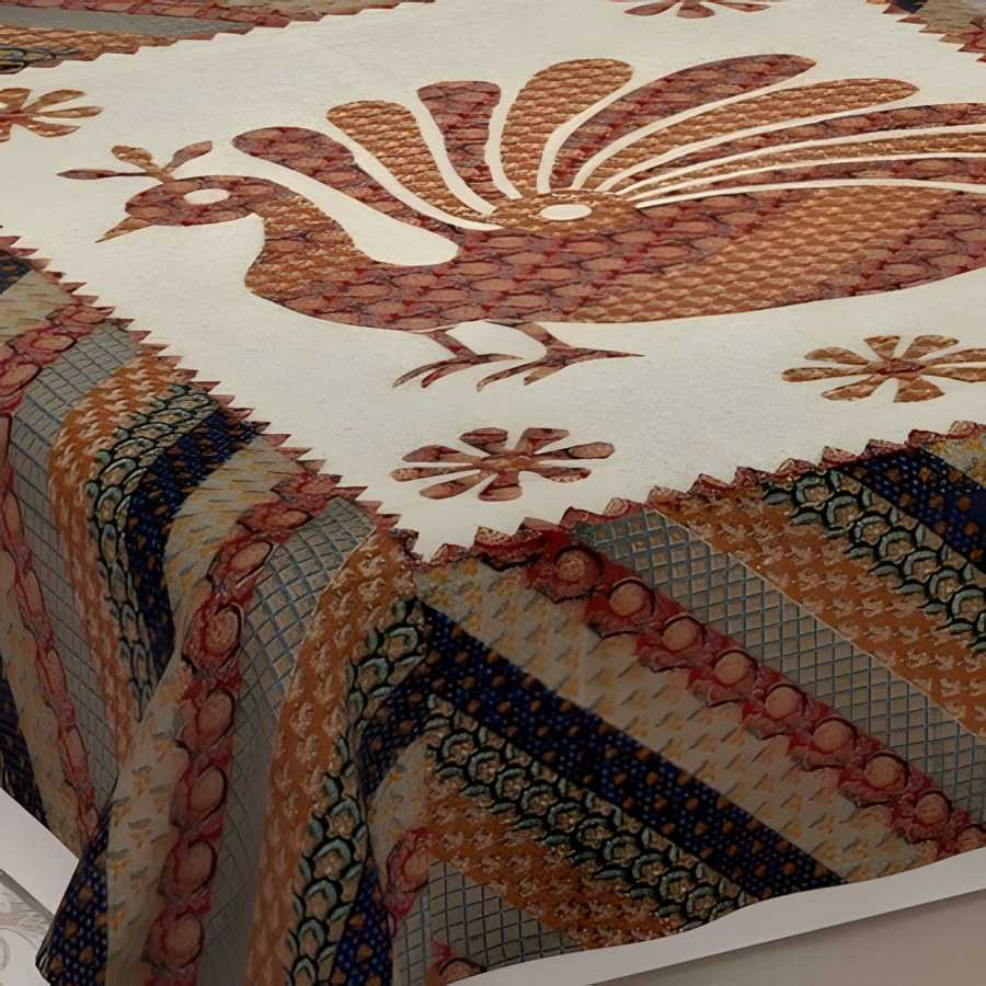 Close-up of the royal peacock print in Orange (BM-07)