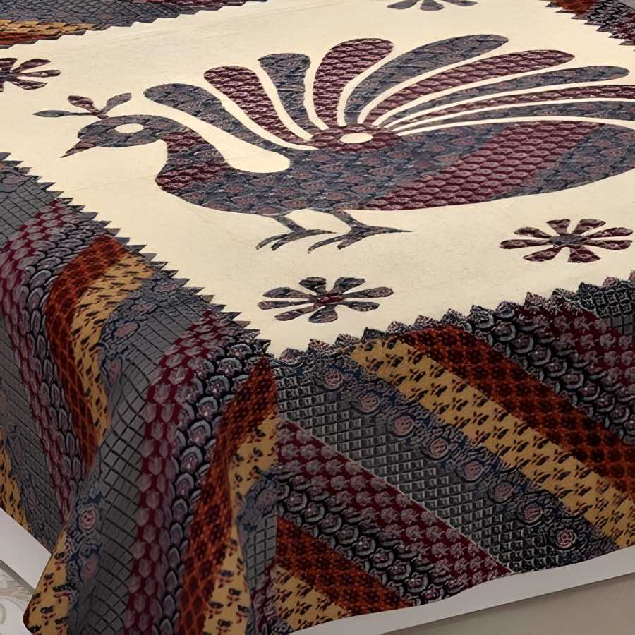 Close-up of the royal peacock print in Navy & cream (BM-08)