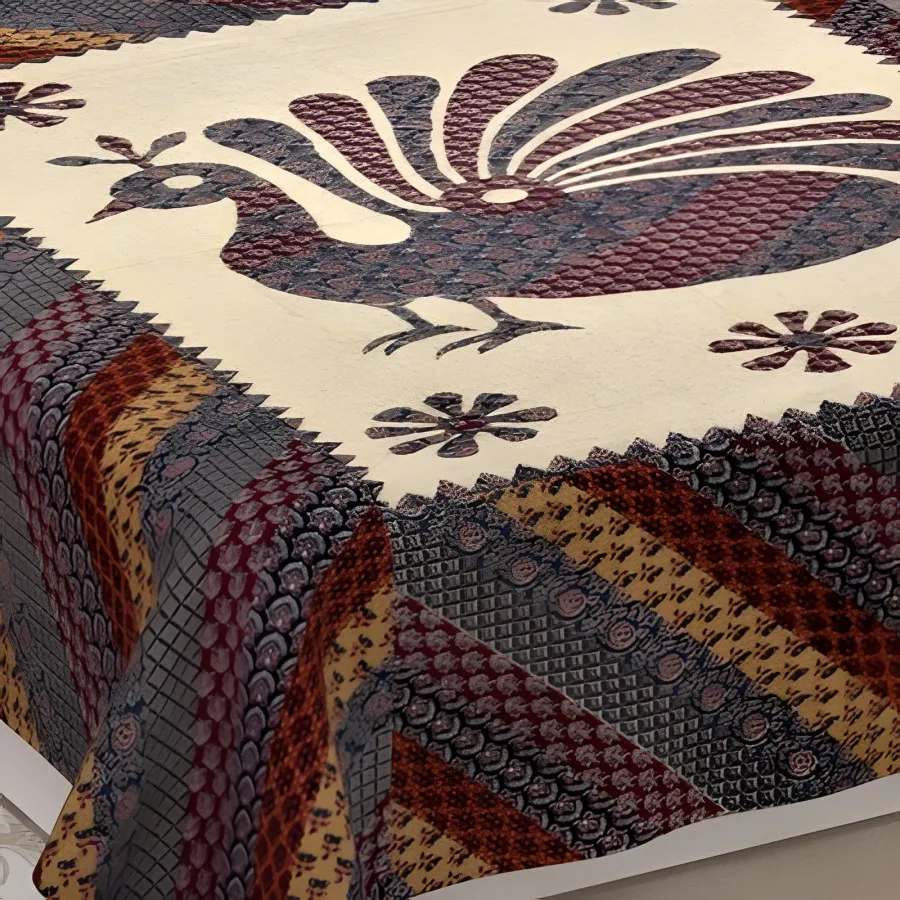 Close-up of the royal peacock print in Navy & cream (BM-08)