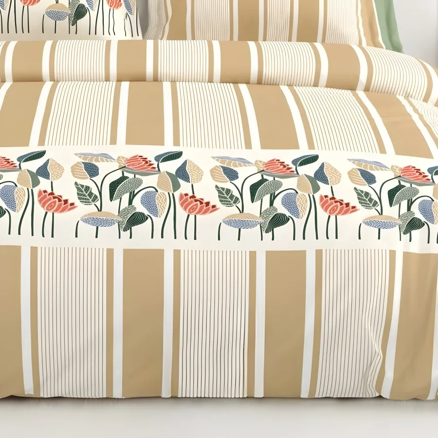 Close-up of the leaf stripe print in Beige (CA-02)