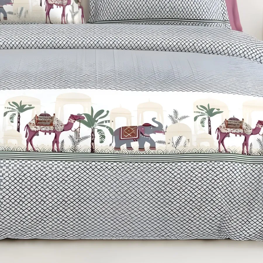 Close-up of the elephant palm border print in Grey (CA-04)