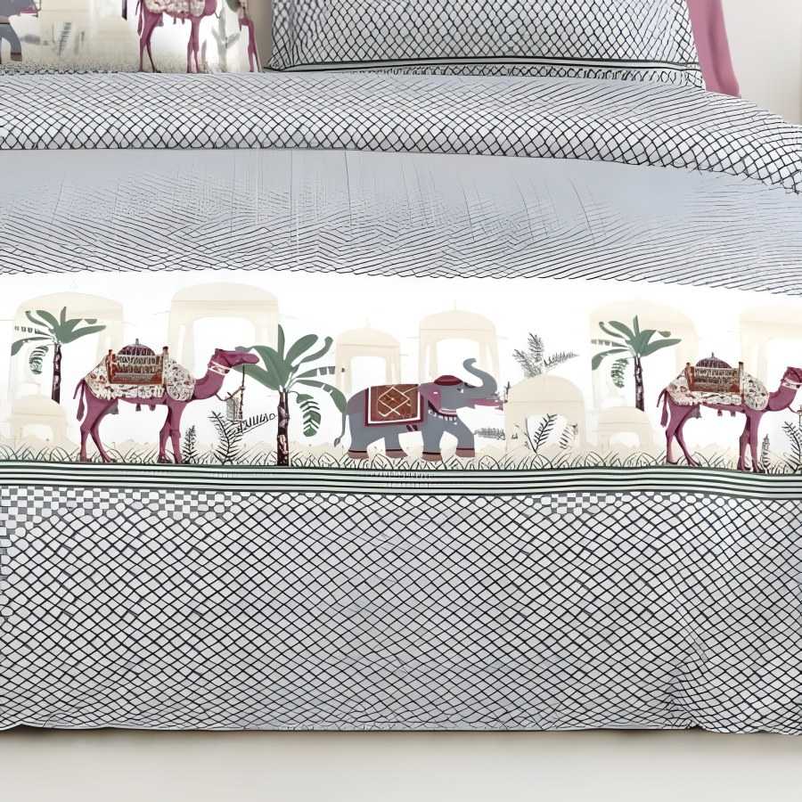 Close-up of the elephant palm border print in Grey (CA-04)