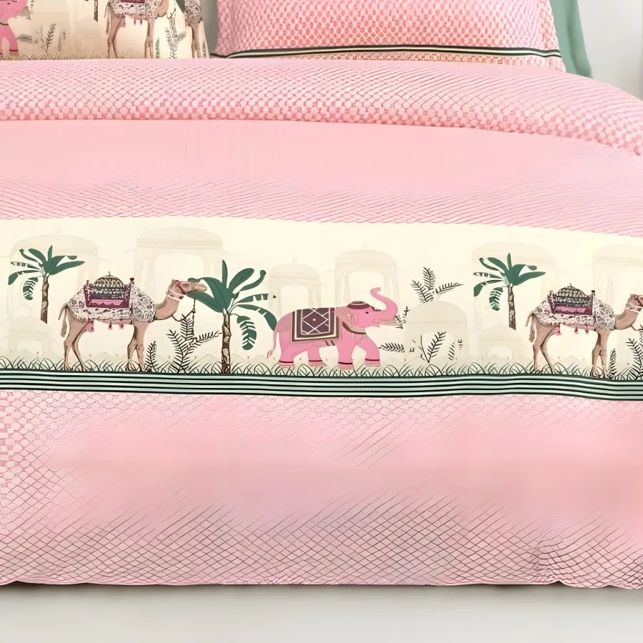 Close-up of the elephant palm border print in Pink (CA-05)