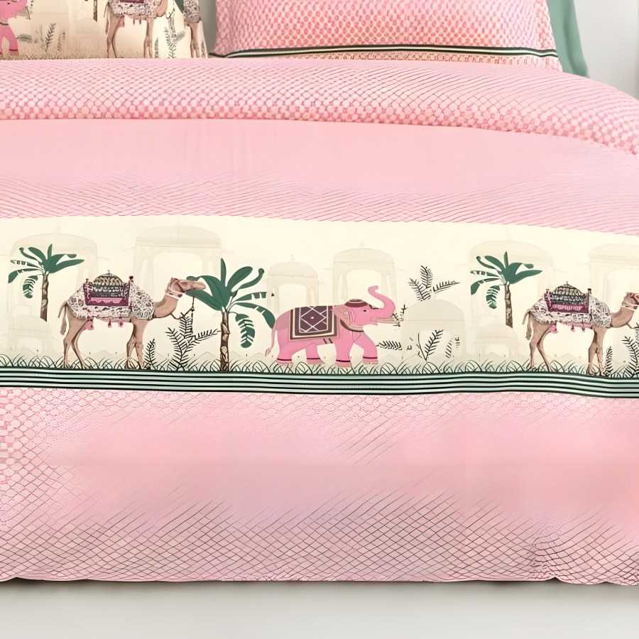 Close-up of the elephant palm border print in Pink (CA-05)