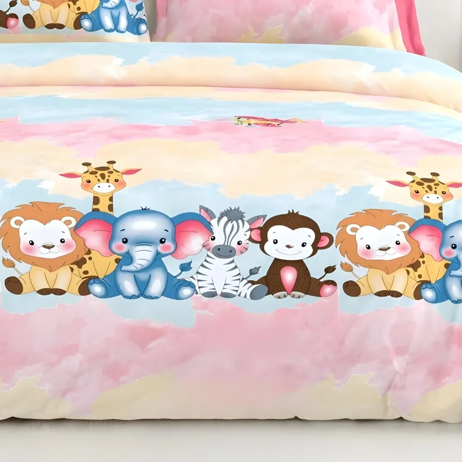 Close-up of the jungle friends (kids) print in Pastel pink (CA-08)