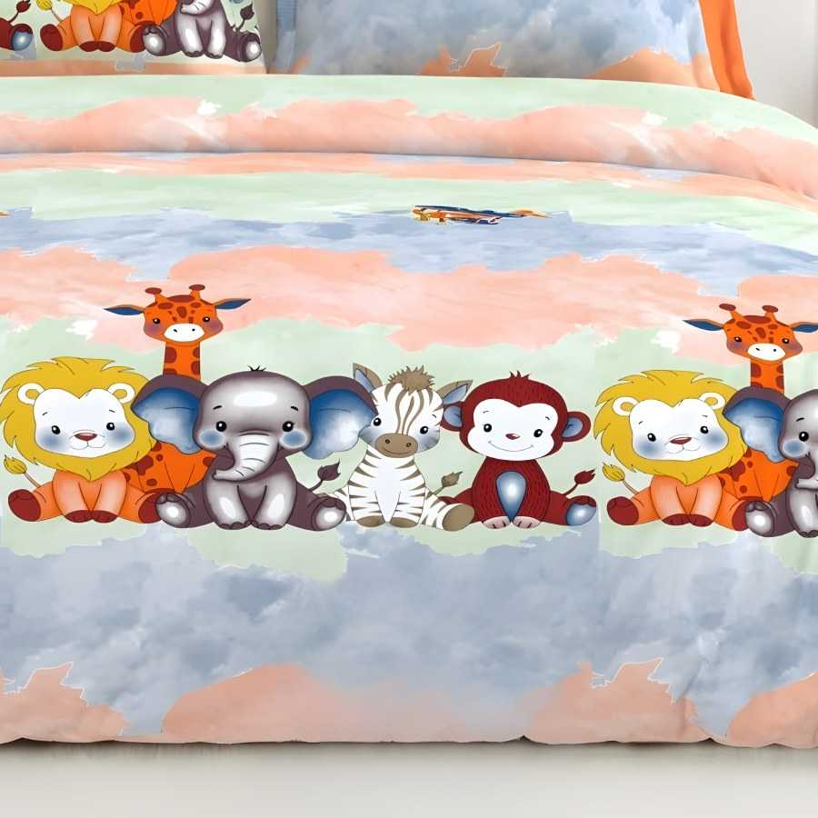 Close-up of the jungle friends (kids) print in Pastel blue (CA-09)