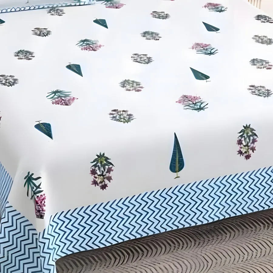 Close-up of the Desire Look Blue Cypress Buti print
