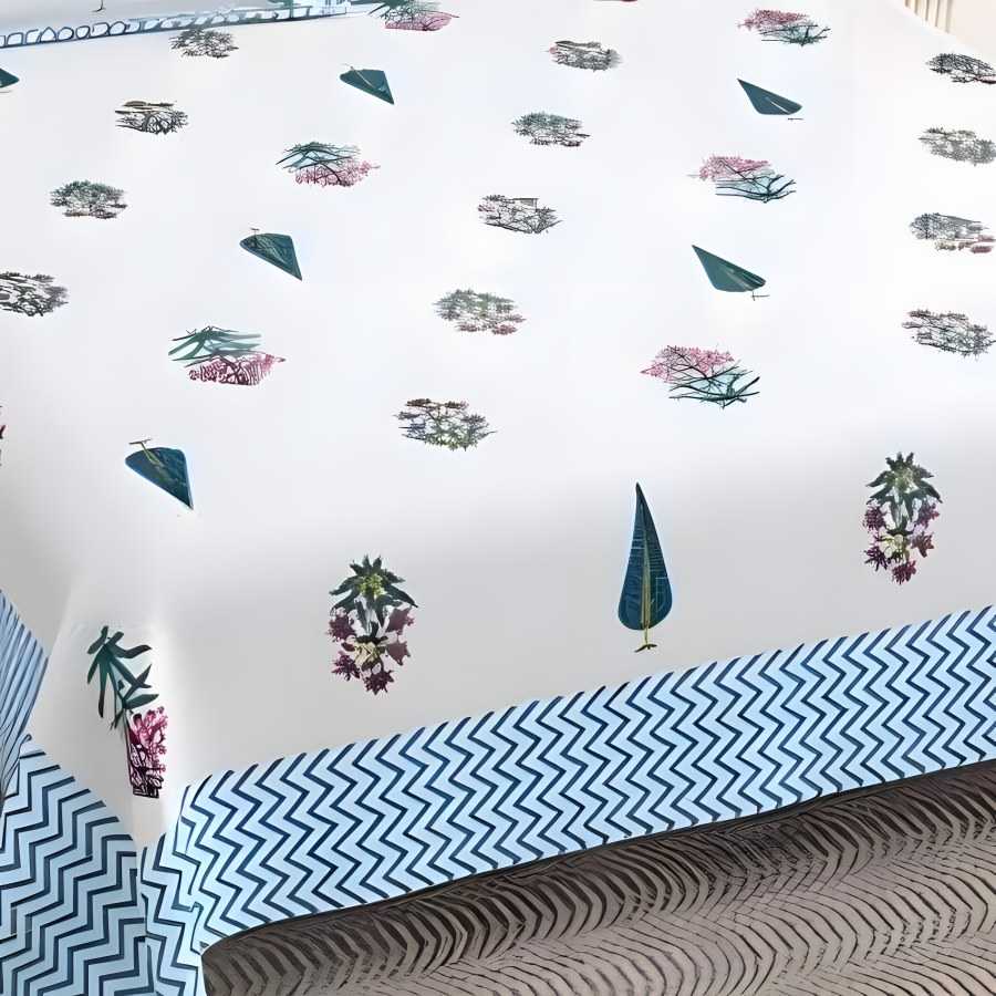 Close-up of the Desire Look Blue Cypress Buti print