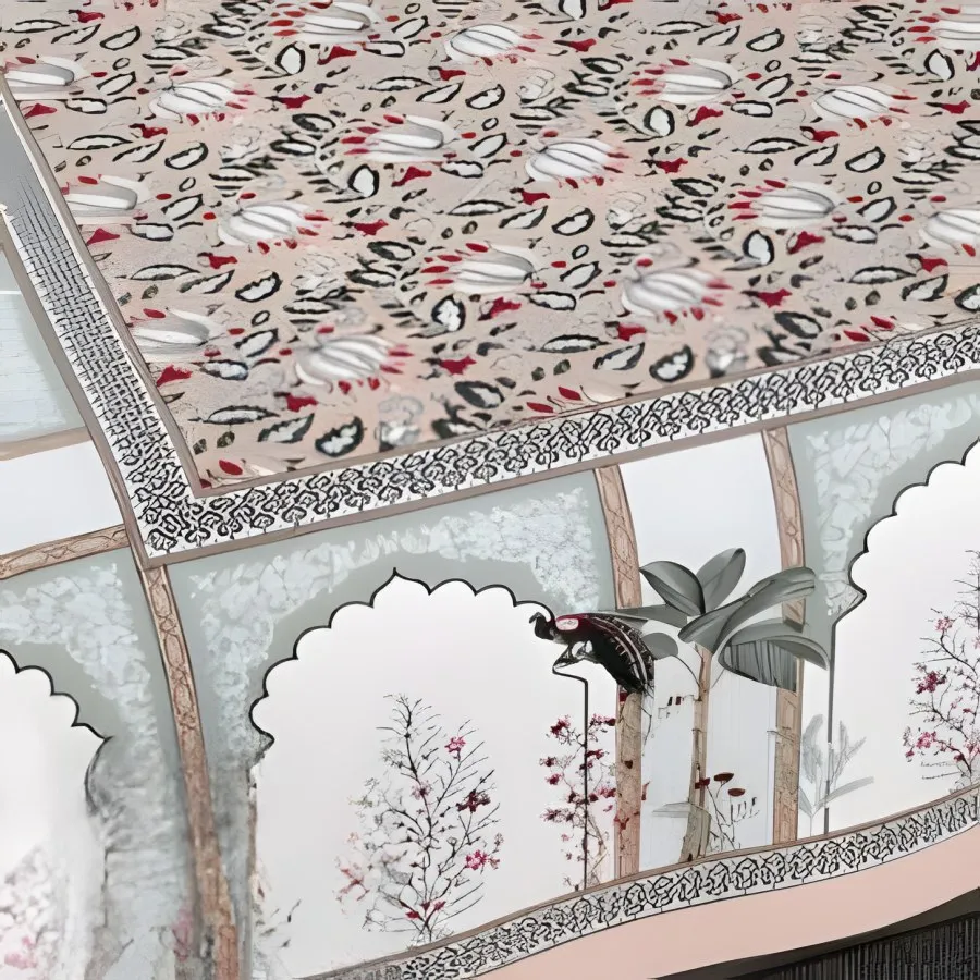 Close-up of the palace arches print in Pink (EC-02)