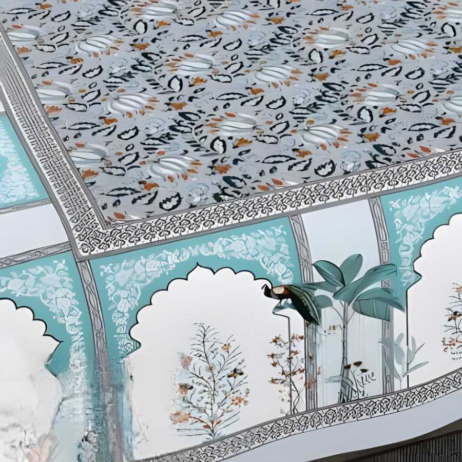 Close-up of the palace arches print in Teal (EC-04)