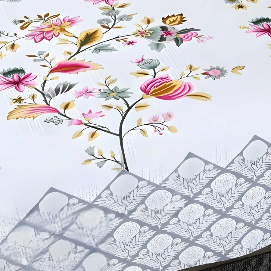 Close-up of the flowering tree print in Sky blue (EC-07)