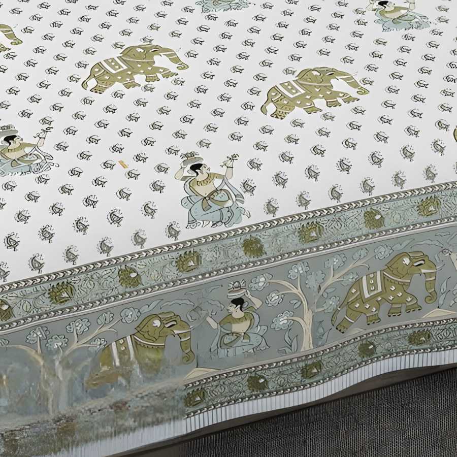 Close-up of the border buti print in Sage (EC-16)