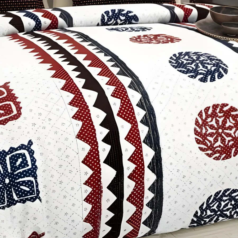 Close-up of the triangle medallion print in Navy (GP-03)