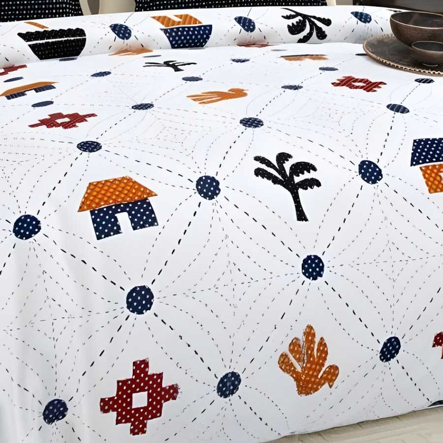 Close-up of the folk icons print in Navy (GP-04)