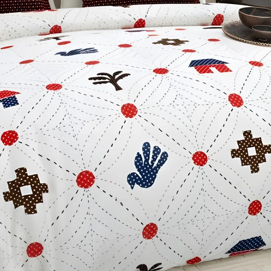 Close-up of the folk icons print in Red (GP-06)