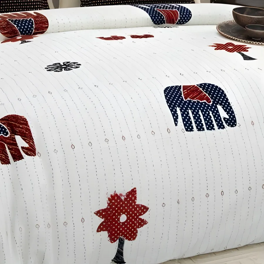 Close-up of the elephant & tree print in Maroon (GP-08)