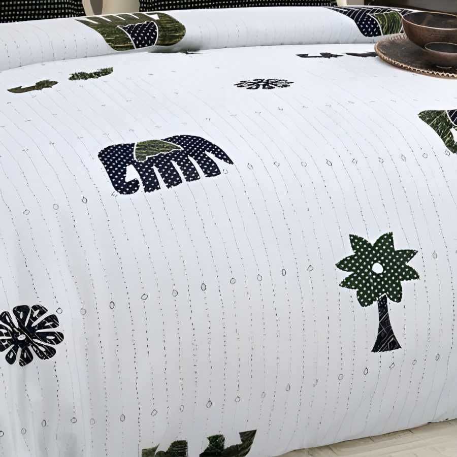 Close-up of the elephant & tree print in Green (GP-09)