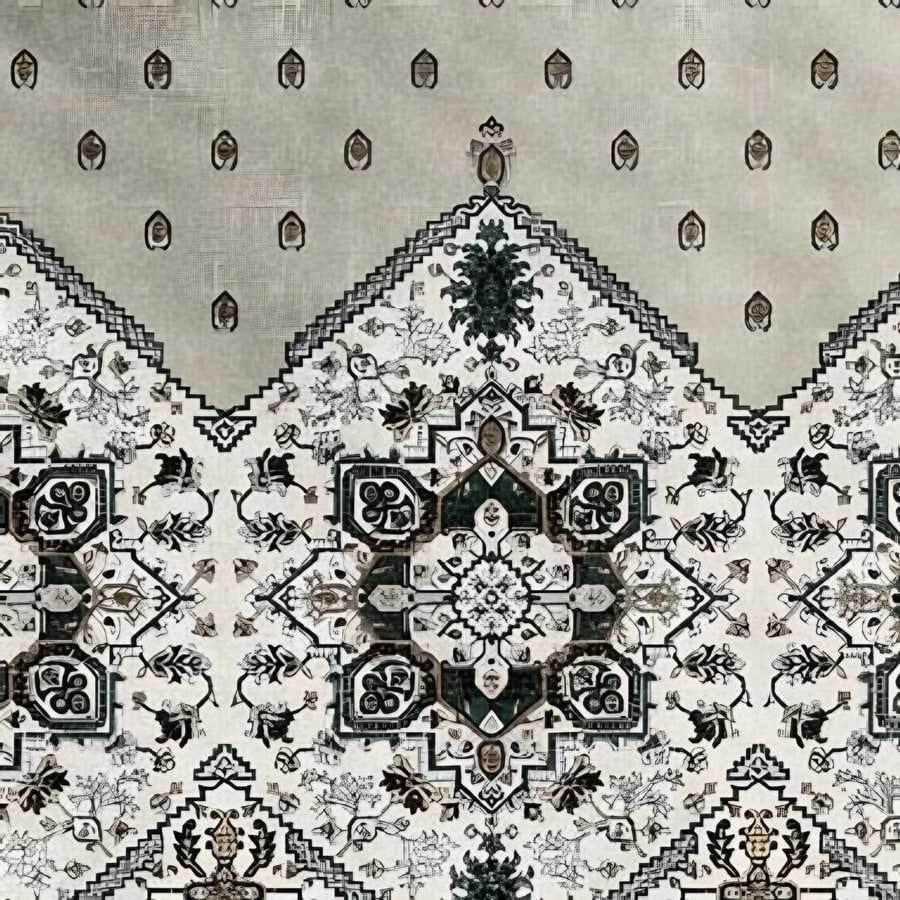 Close-up of the medallion border print in Sage (IB-01)