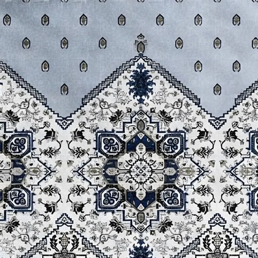 Close-up of the medallion border print in Sky blue (IB-02)
