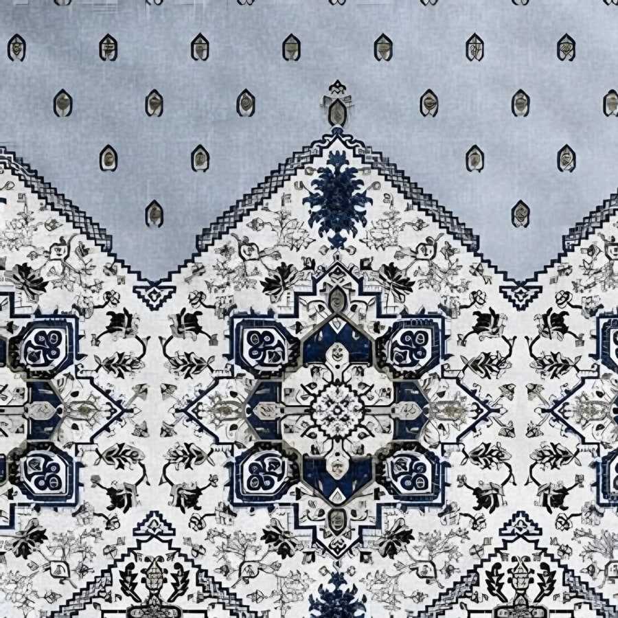 Close-up of the medallion border print in Sky blue (IB-02)