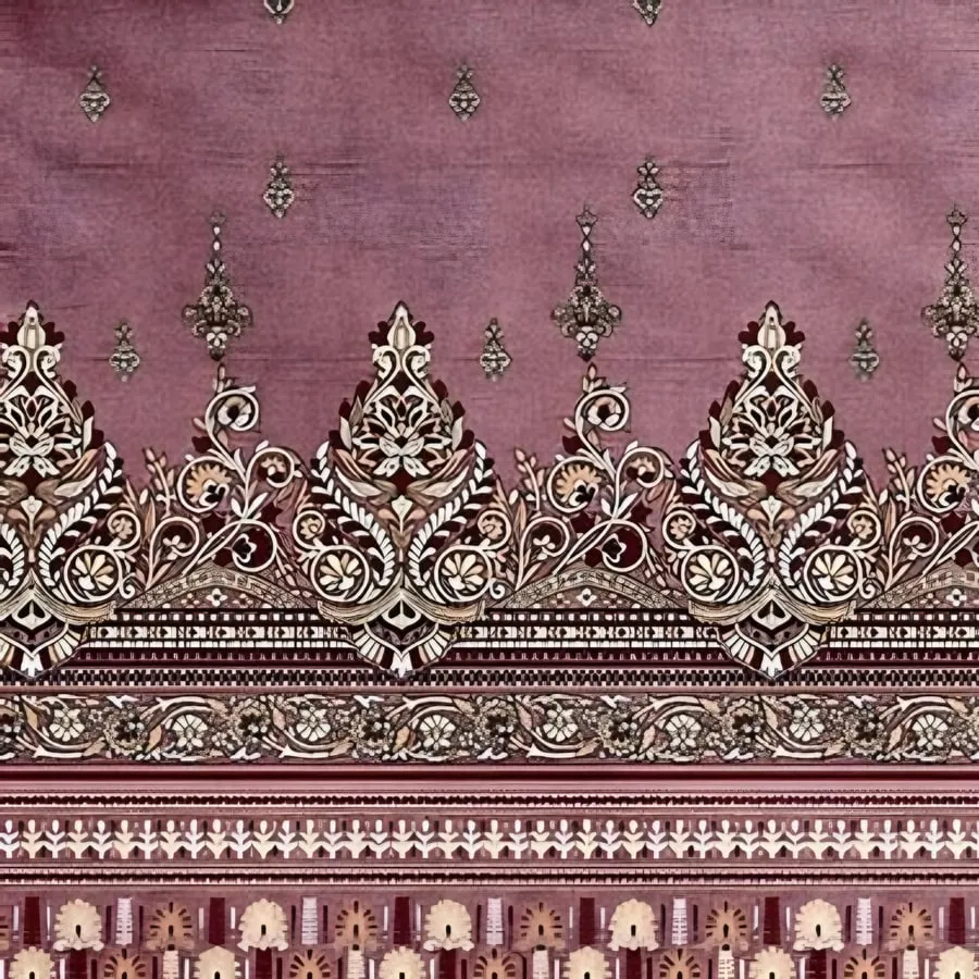 Close-up of the kalka border print in Rose (IB-03)