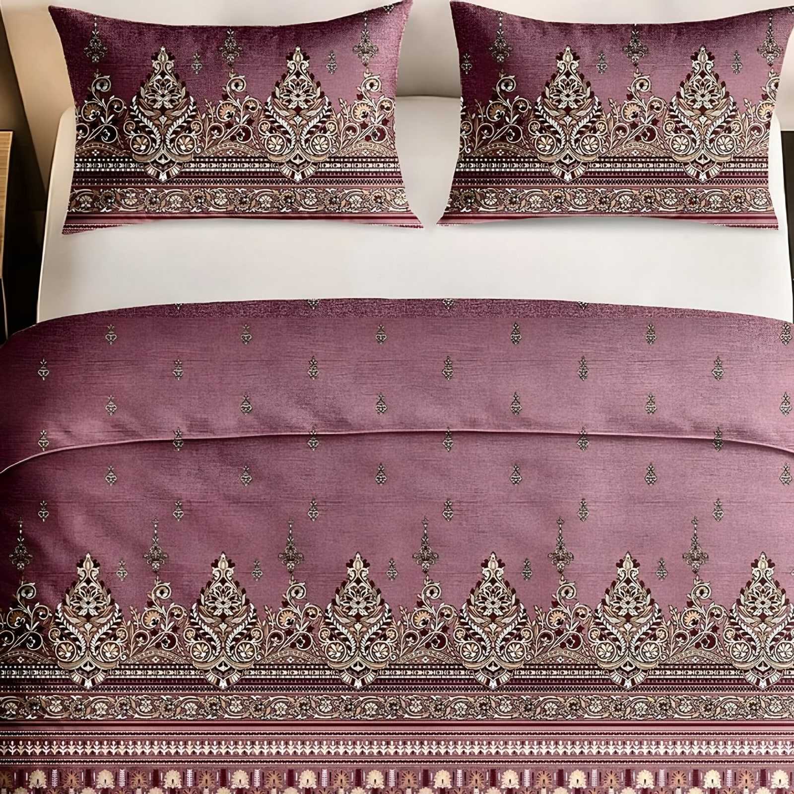 A bed made with the Italian Beauty kalka border cotton set