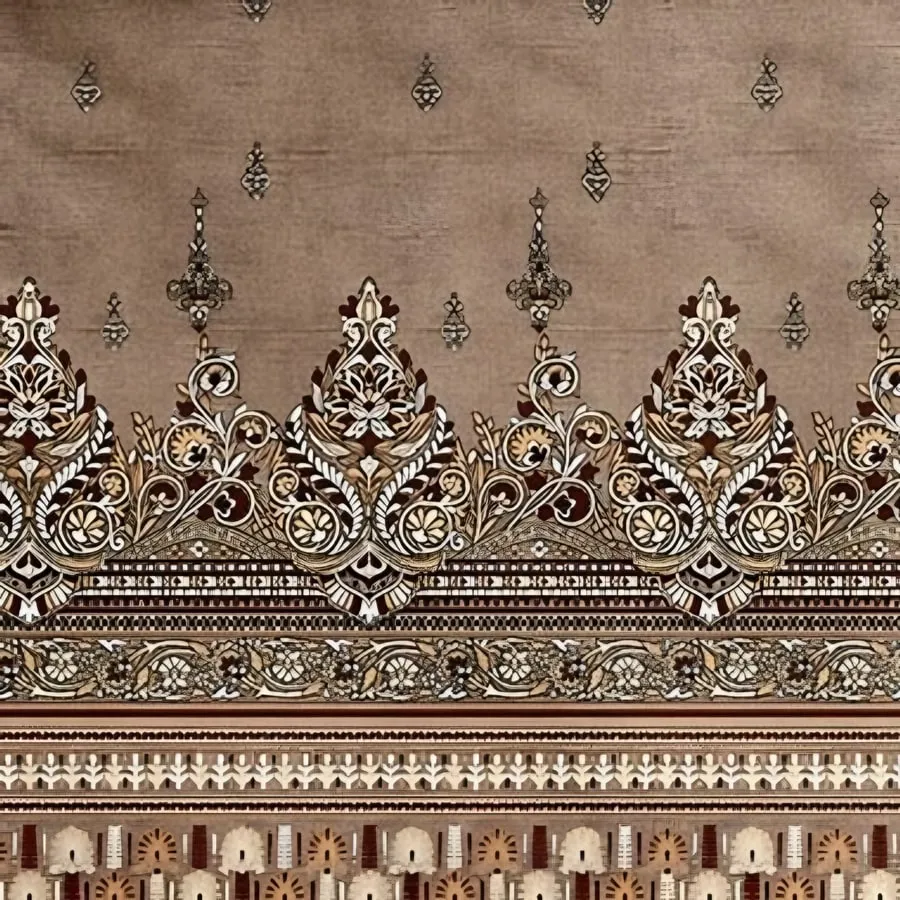 Close-up of the kalka border print in Cocoa (IB-07)