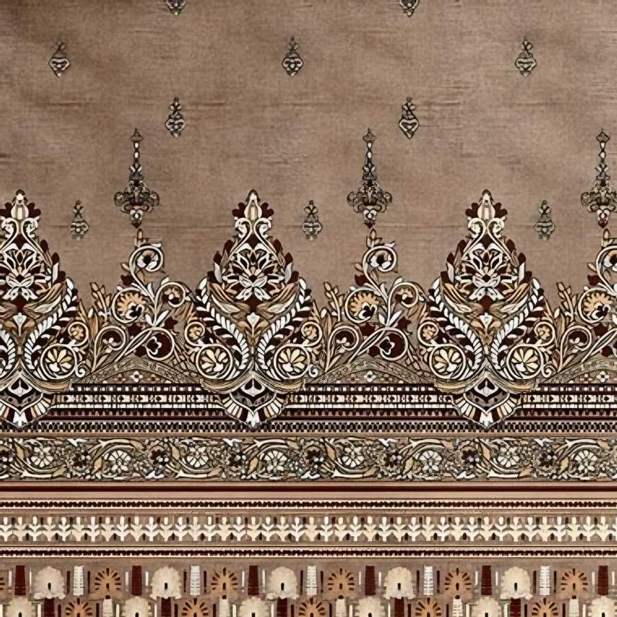 Close-up of the kalka border print in Cocoa (IB-07)