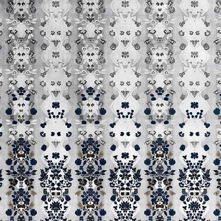 Close-up of the buta panel print in White & blue (IB-10)