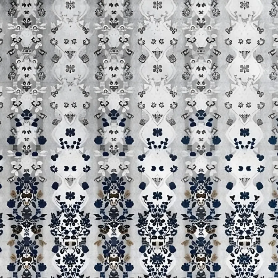 Close-up of the buta panel print in White & blue (IB-10)