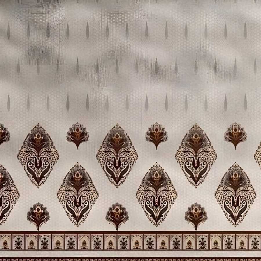 Close-up of the diamond border print in Beige & rust (IB-17)