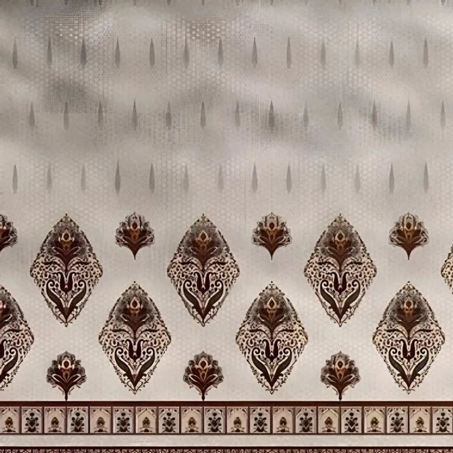 Close-up of the diamond border print in Beige & rust (IB-17)