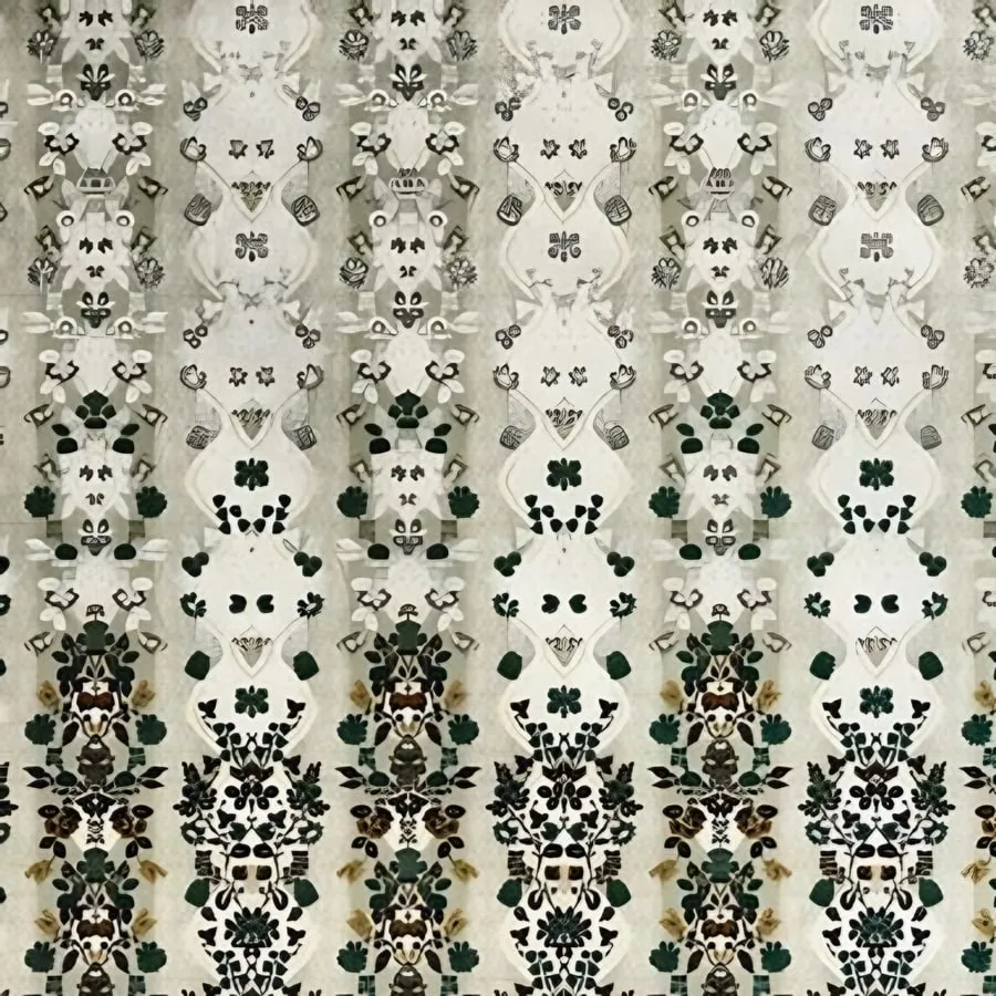 Close-up of the buta panel print in Ivory & green (IB-19)