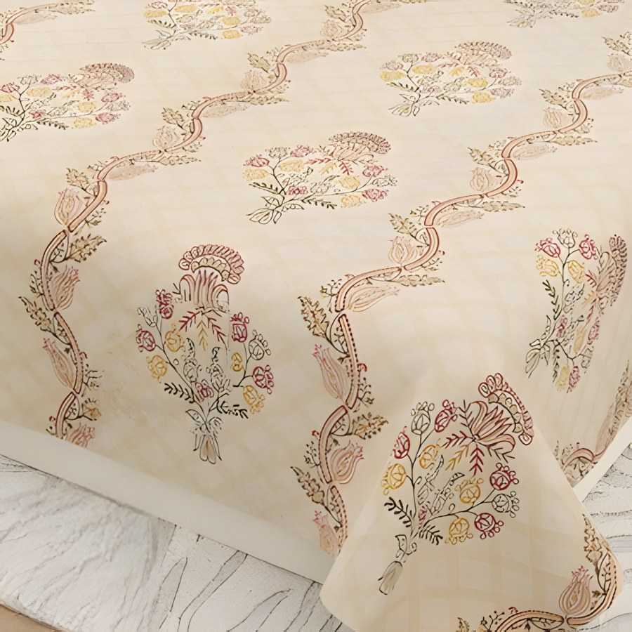 Close-up of the floral wave print in Beige & brown (KS-04)