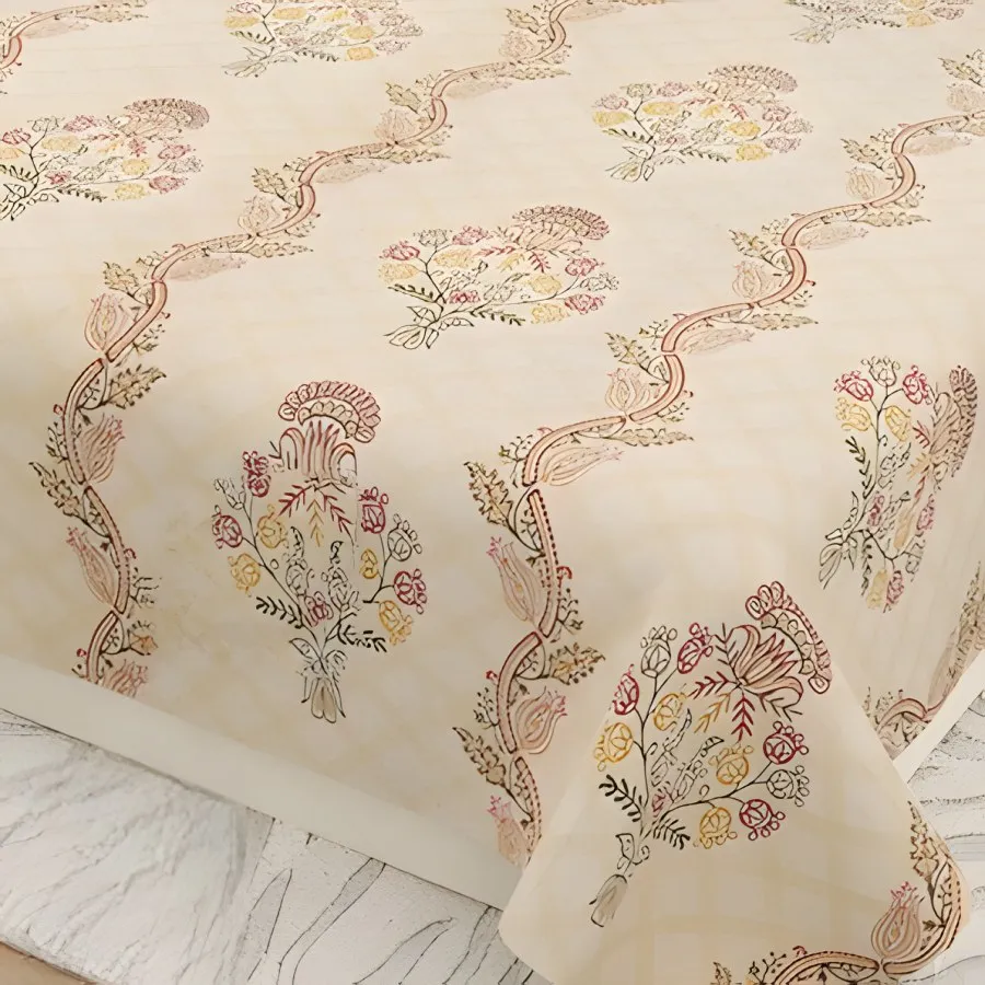 Close-up of the floral wave print in Beige & brown (KS-04)
