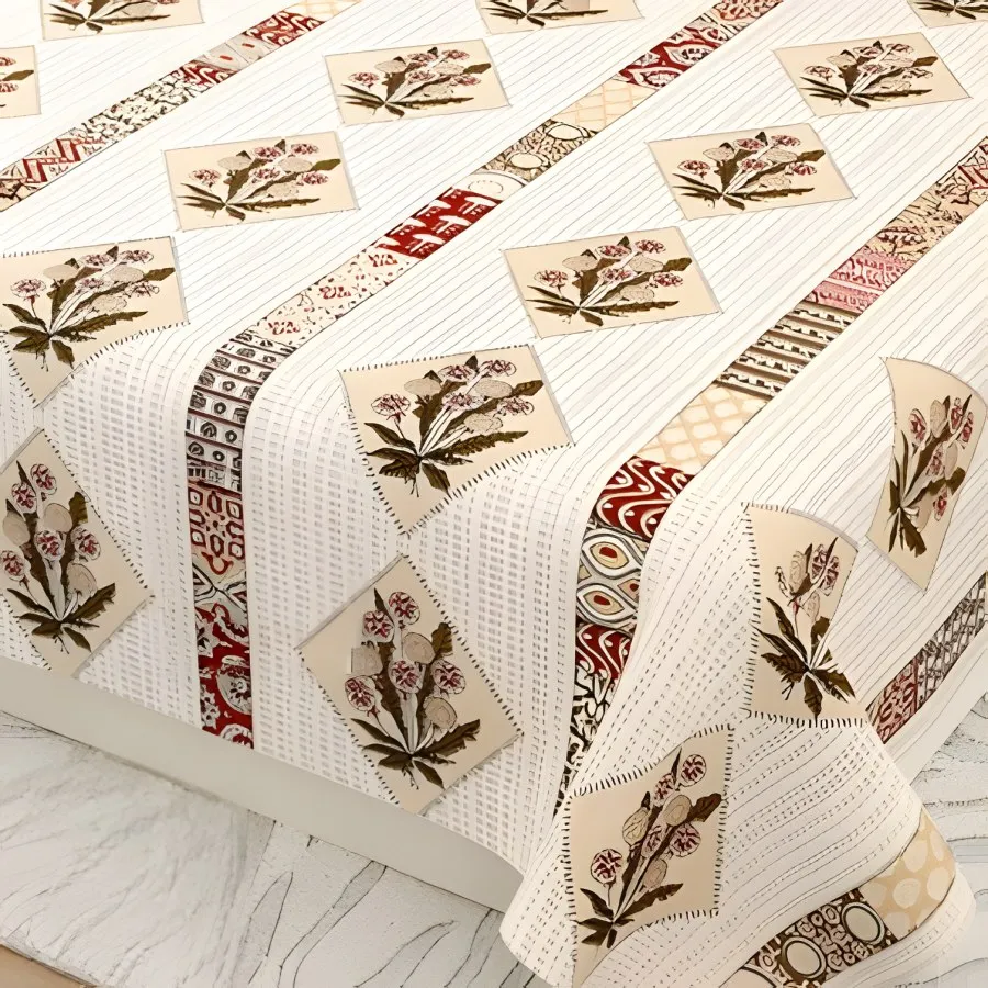 Close-up of the buta stripe print in Ivory & olive (KS-08)