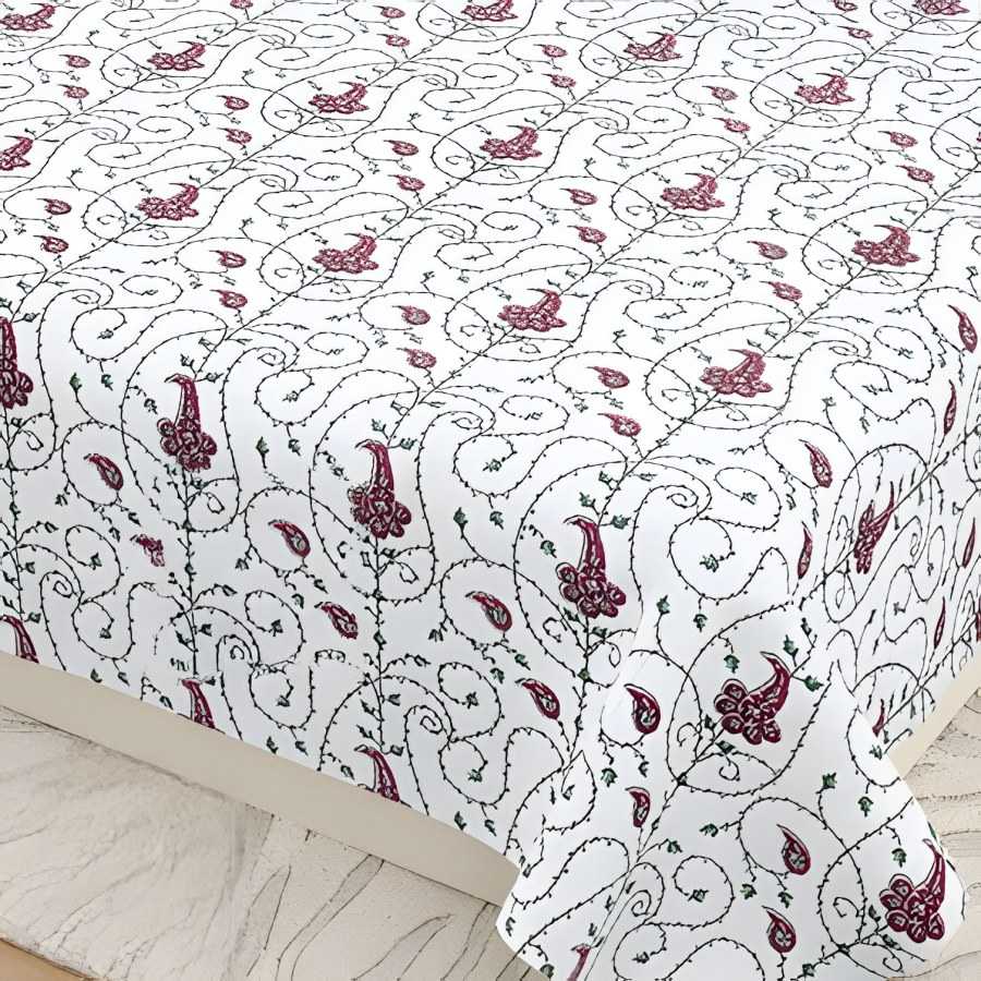 Close-up of the mini paisley print in White & teal (KS-09)