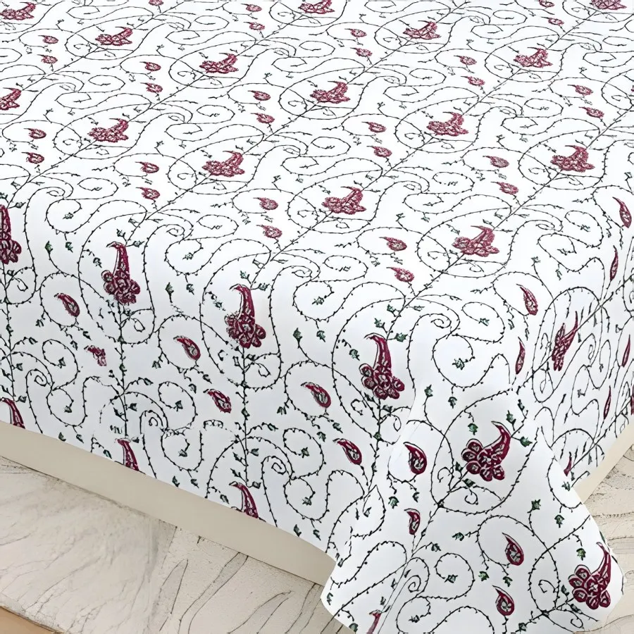 Close-up of the mini paisley print in White & teal (KS-09)
