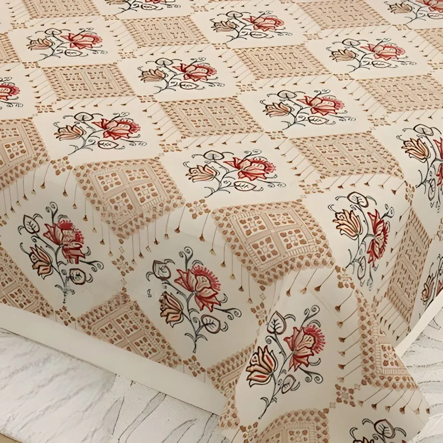 Close-up of the diamond lattice print in Blush & red (KS-13)