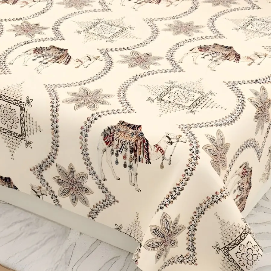 Close-up of the elephant medallion print in Ivory & mustard (KS-19)