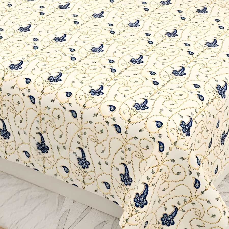 Close-up of the bird buti print in Ivory & blue (KS-20)