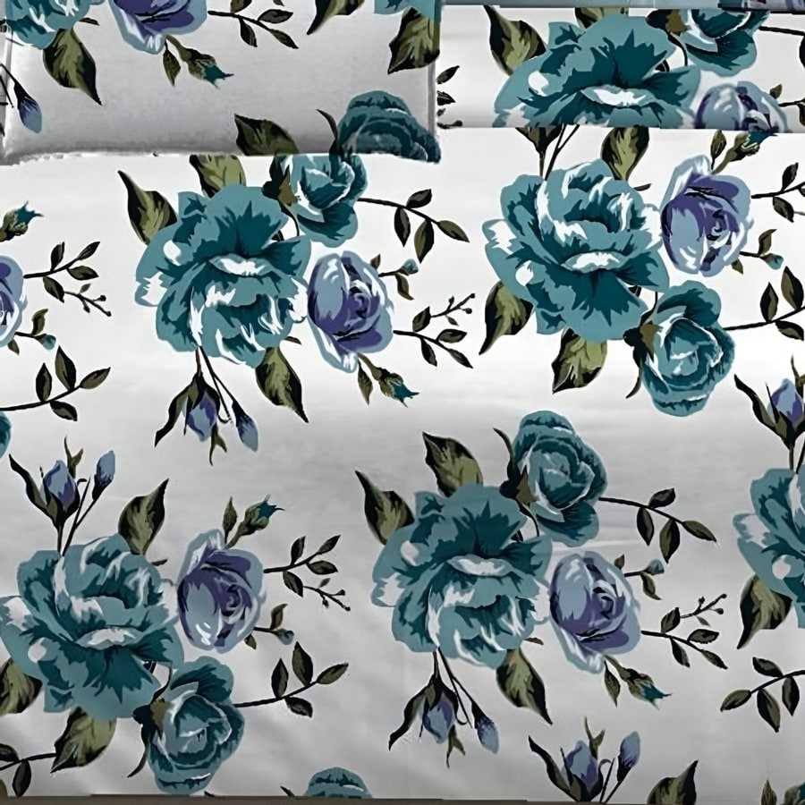 Close-up of the teal rose print in Teal (LT-12)